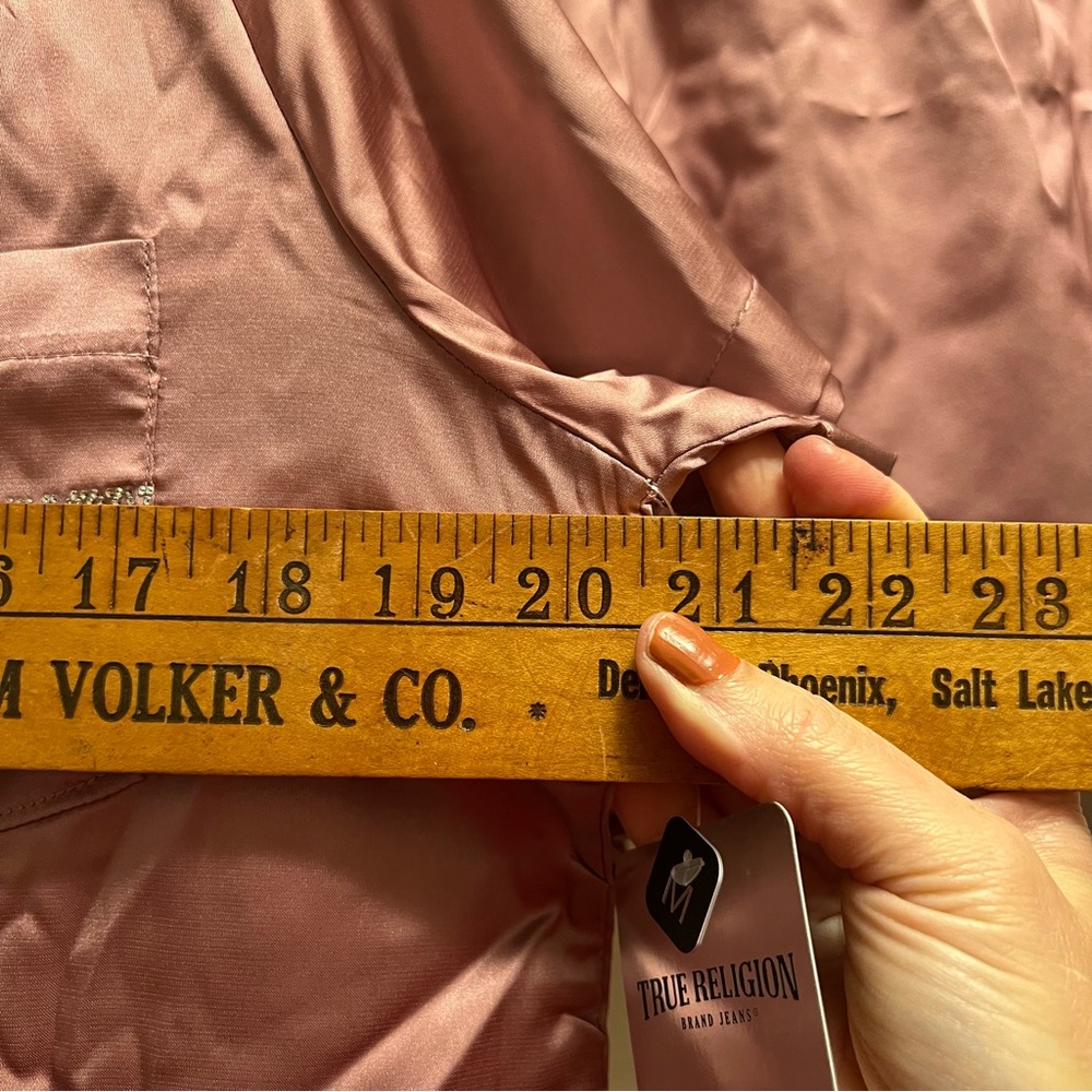 True Religion Pink Stretch Satin Boxer Pajamas with Notch Collar Button down Top - Picture 13 of 16